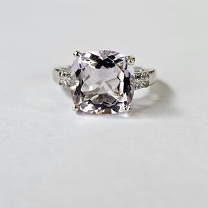 Genuine Rose De France Amethyst & White Topaz Sterling Silver Ring Size 6